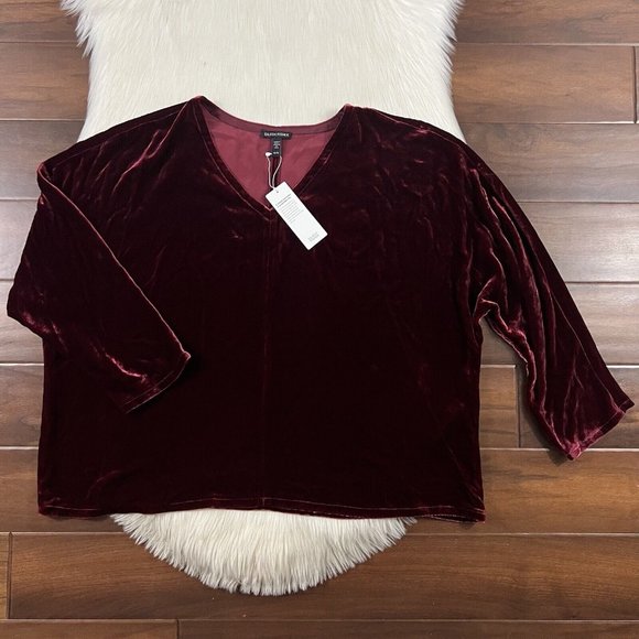 Eileen‎ Fisher Women's Size XL Deep Claret Velvet V Neck Top - Picture 1 of 8